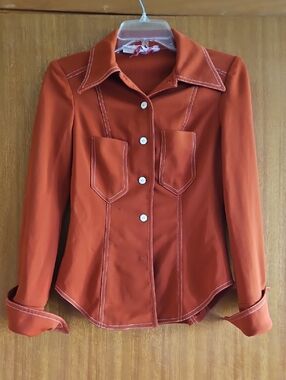 Women's Rust Button-Front Jacket with Contrast Stitching